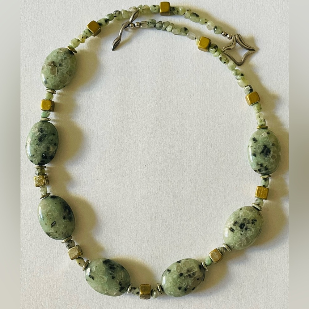 Handmade designer necklace, sterling toggle, jasper (?) or African turquoise (?)